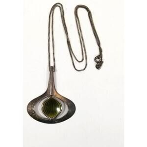 Sterling Silver Aksel Holmsen Norway Enamel Guilloche Modernist Pendant Necklace